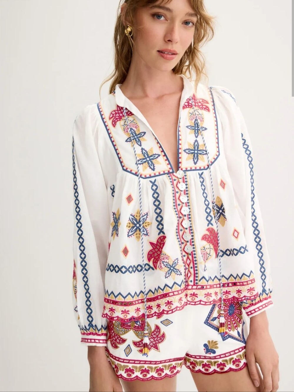 FARM RIO MARY TILES OFF-WHITE EMBROIDERED BLOUSE SIZE M MSRP $ 280 - Picture 1 of 12